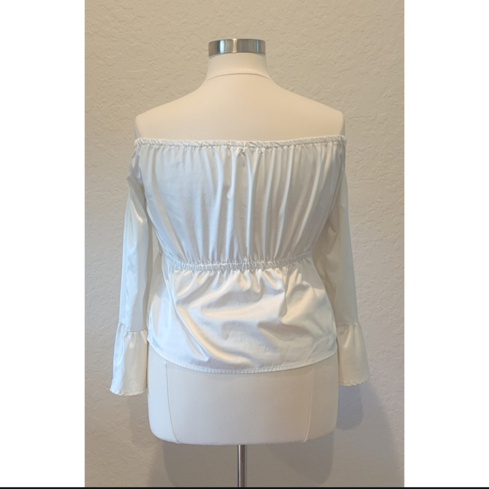 Ivory Off The Shoulder Satin Blouse - Picture 3 of 4